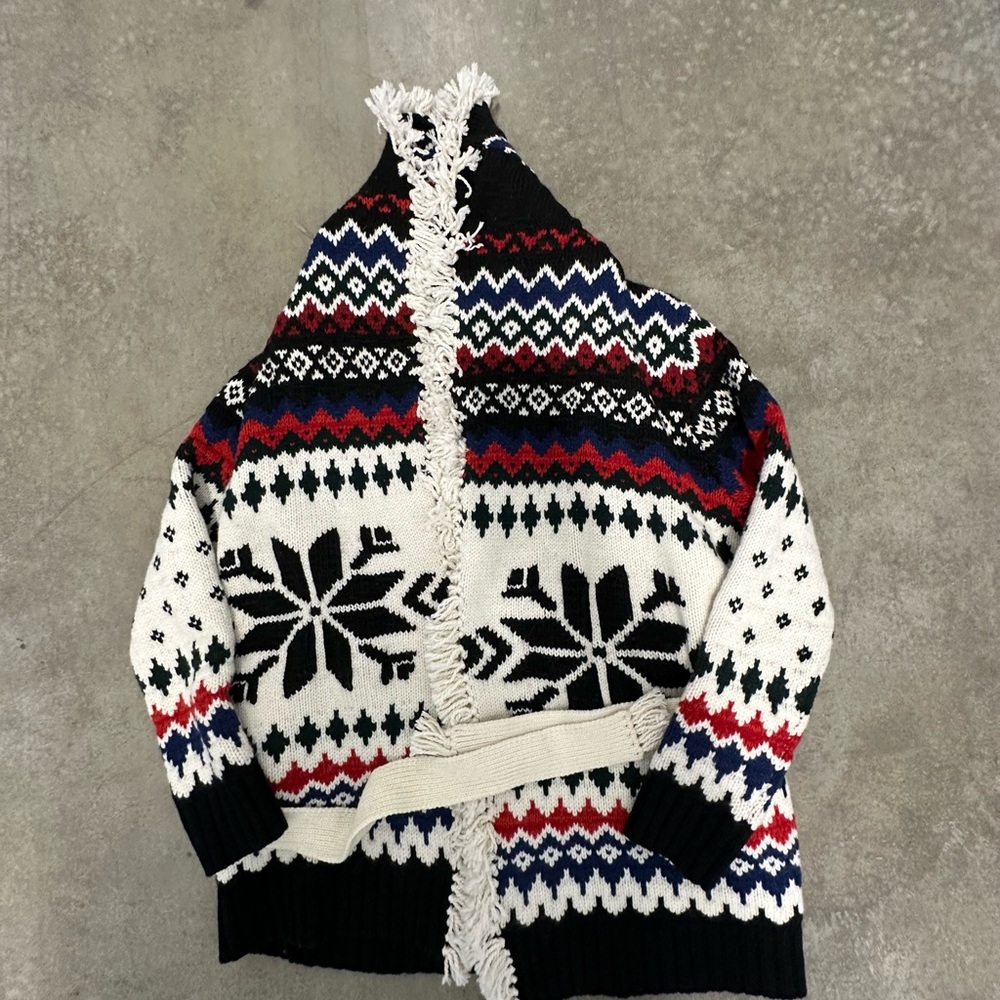 NWT Polo Ralph Lauren FAIR ISLE SHAWL COLLAR FRINGE CARDIGAN CASHMERE BLEND M